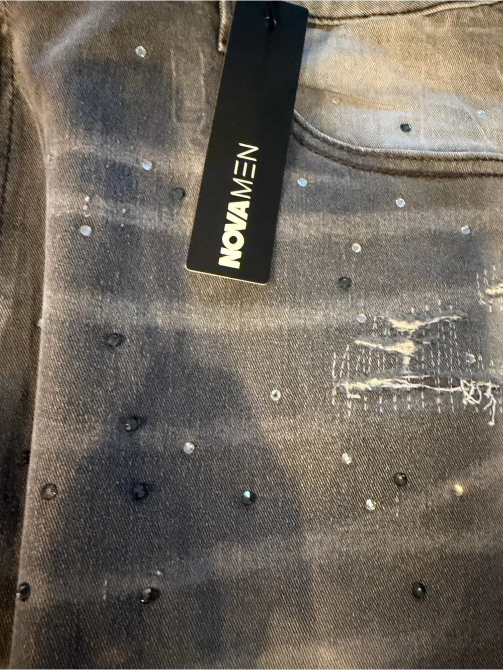 Fashion Nova Men’s Grey Rhinestone Straight Jeans